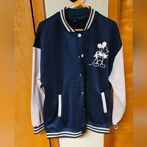 Navy & Tan Varsity Bomber Jacket with Graphic Old Tyme Mickey Mouse